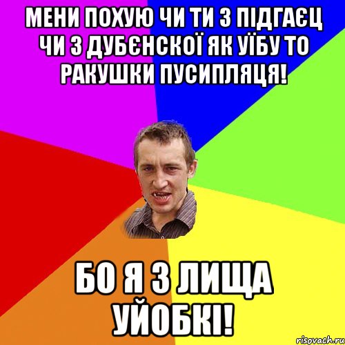 мени похую чи ти з підгаєц чи з дубєнскої як уїбу то ракушки пусипляця! бо я з лища уйобкі!, Мем Чоткий паца