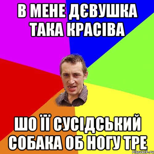 в мене дєвушка така красіва шо її сусідський собака об ногу тре, Мем Чоткий паца