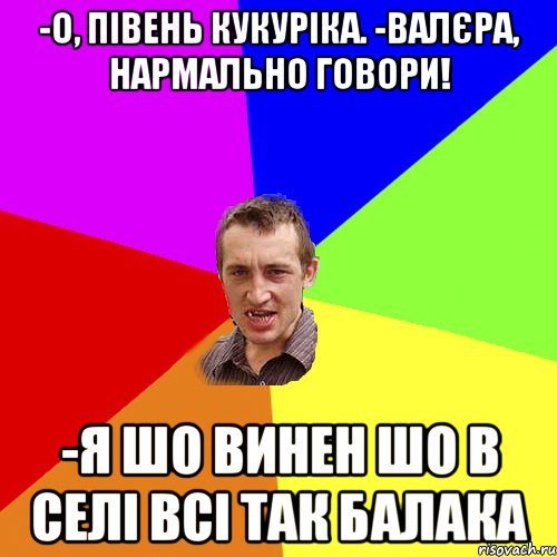 -о, півень кукуріка. -валєра, нармально говори! -я шо винен шо в селі всі так балака, Мем Чоткий паца