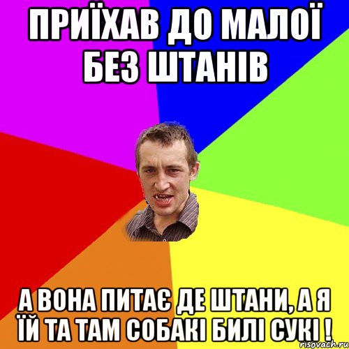 приїхав до малої без штанів а вона питає де штани, а я їй та там собакі билі сукі !, Мем Чоткий паца