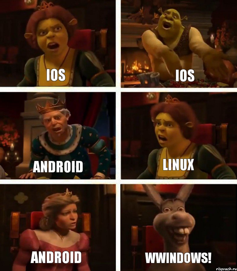 Ios Android Android Ios Linux WWindows!, Комикс  Шрек Фиона Гарольд Осел