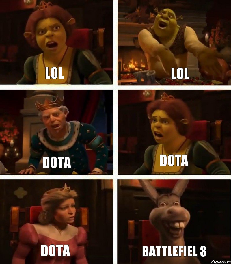 LOL DOTA DOTA LOL DOTA BATTLEFIEL 3, Комикс  Шрек Фиона Гарольд Осел