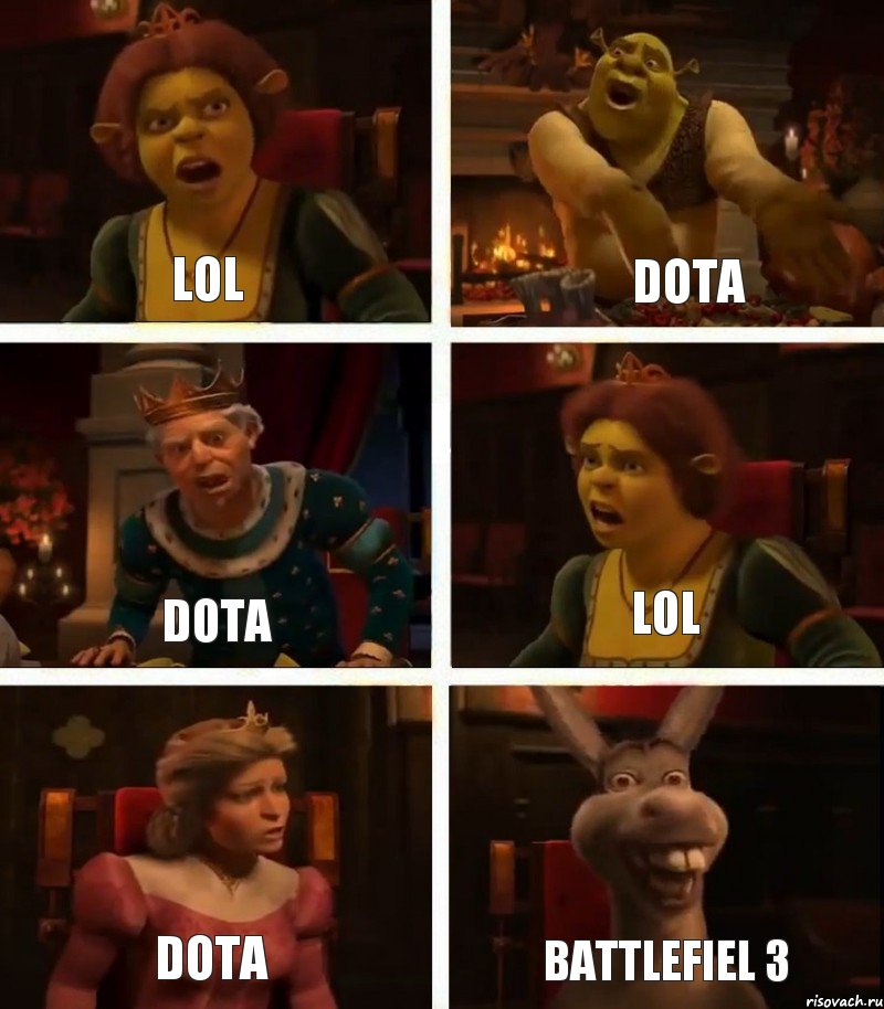 LOL DOTA DOTA DOTA LOL BATTLEFIEL 3, Комикс  Шрек Фиона Гарольд Осел