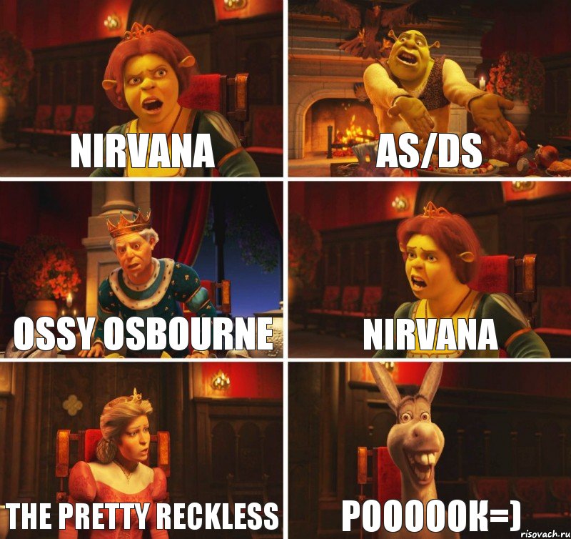 Nirvana AS/DS Ossy Osbourne Nirvana The Pretty Reckless РОООООК=), Комикс  Шрек Фиона Гарольд Осел