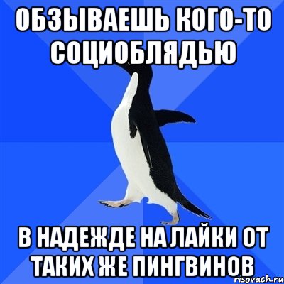 обзываешь кого-то социоблядью в надежде на лайки от таких же пингвинов, Мем  Социально-неуклюжий пингвин