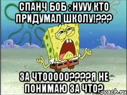 спанч боб : нууу кто придумал школу!??? за чтооооо???я не понимаю за что?, Мем Спанч Боб плачет