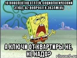 10 конспектов статей, социологический этюд, 42 вопроса к экзамену а ключи от квартиры не, не надо?, Мем Спанч Боб плачет