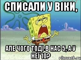 списали у віки, але чого тоді в нас 5, а у неї 10?, Мем Спанч Боб плачет