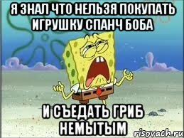 я знал что нельзя покупать игрушку спанч боба и съедать гриб немытым, Мем Спанч Боб плачет