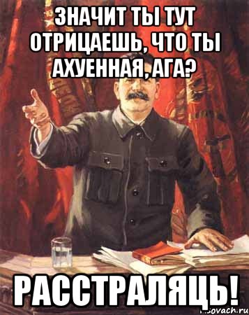 значит ты тут отрицаешь, что ты ахуенная, ага? расстраляць!, Мем  сталин цветной