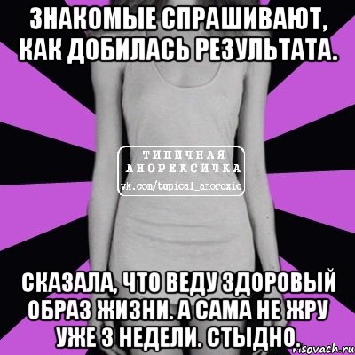 знакомые спрашивают, как добилась результата. сказала, что веду здоровый образ жизни. а сама не жру уже 3 недели. стыдно., Мем Типичная анорексичка