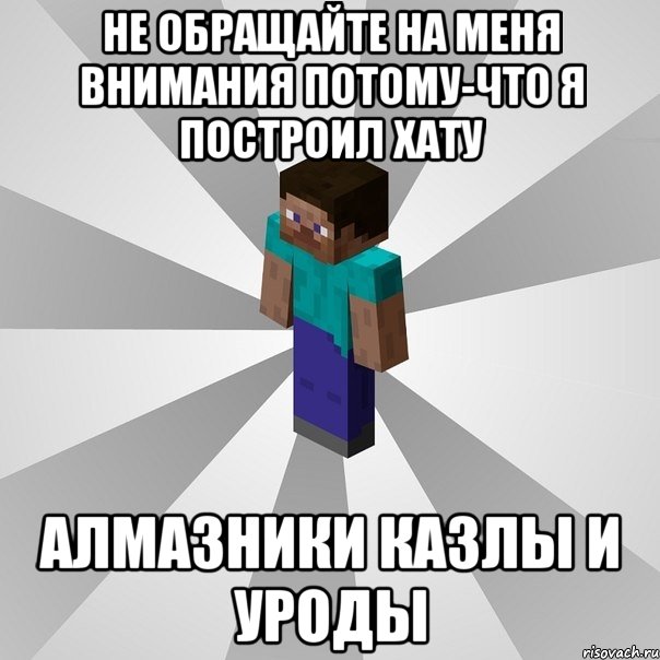 не обращайте на меня внимания потому-что я построил хату алмазники казлы и уроды, Мем Типичный игрок Minecraft