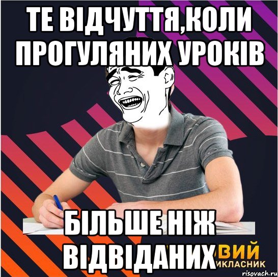 те відчуття,коли прогуляних уроків більше ніж відвіданих, Мем Типовий одинадцятикласник