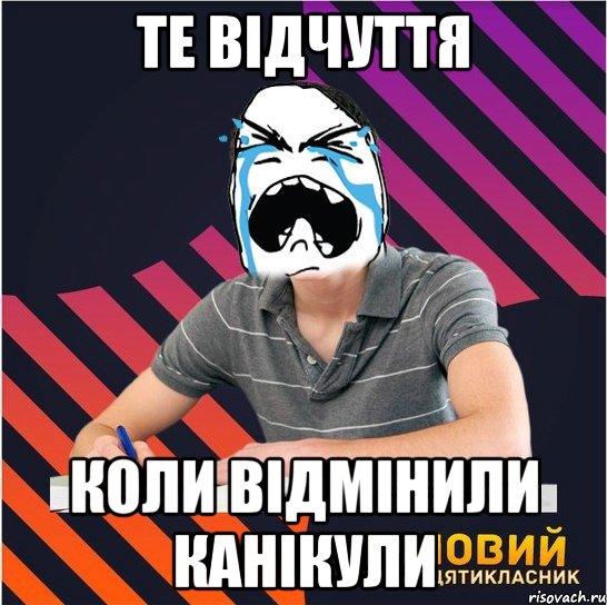 те відчуття коли відмінили канікули, Мем Типовий одинадцятикласник