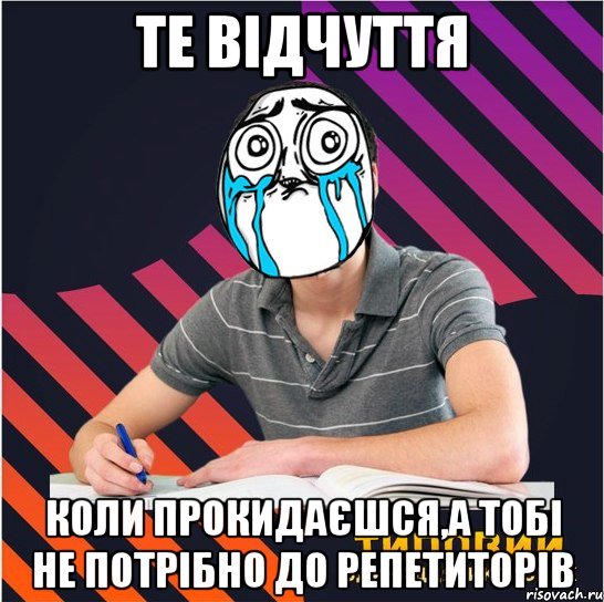 те відчуття коли прокидаєшся,а тобі не потрібно до репетиторів, Мем Типовий одинадцятикласник