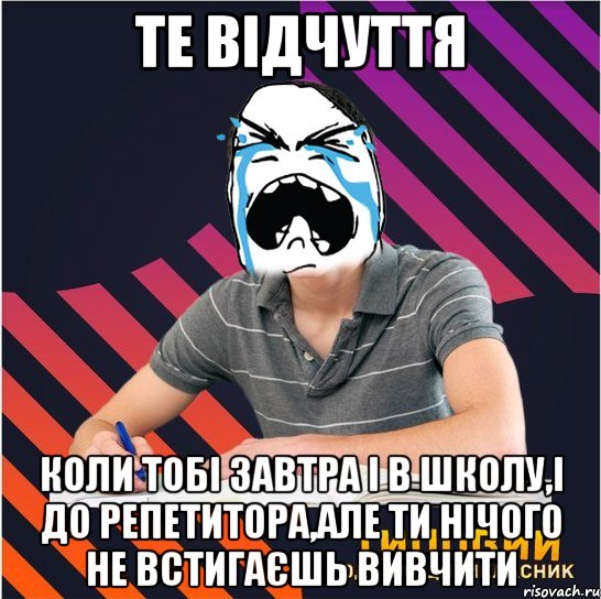 те відчуття коли тобі завтра і в школу,і до репетитора,але ти нічого не встигаєшь вивчити, Мем Типовий одинадцятикласник