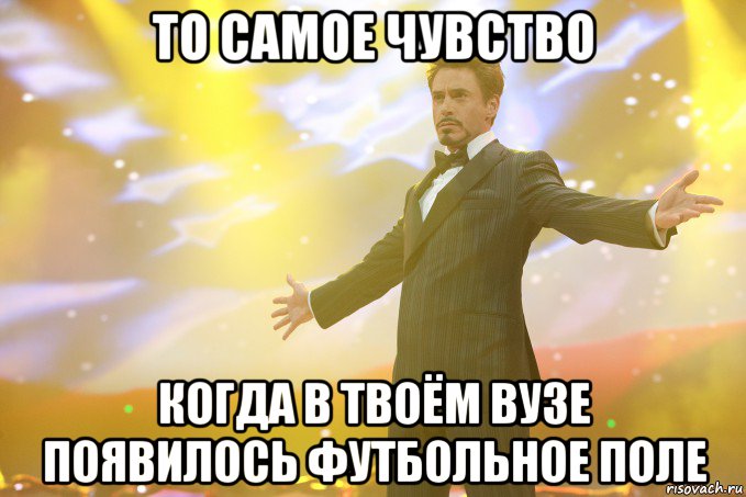 то самое чувство когда в твоём вузе появилось футбольное поле, Мем Тони Старк (Роберт Дауни младший)