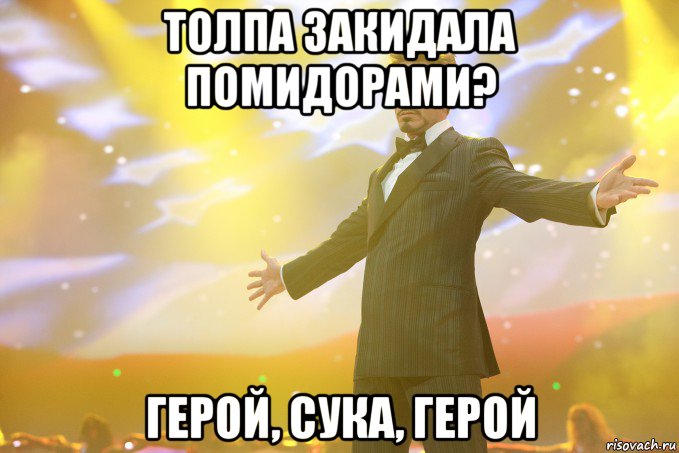 толпа закидала помидорами? герой, сука, герой, Мем Тони Старк (Роберт Дауни младший)