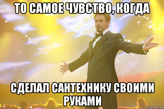 то самое чувство, когда сделал сантехнику своими руками, Мем Тони Старк (Роберт Дауни младший)