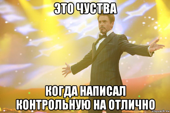 это чуства когда написал контрольную на отлично, Мем Тони Старк (Роберт Дауни младший)