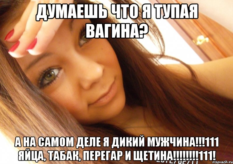 думаешь что я тупая вагина? а на самом деле я дикий мужчина!!!111 яйца, табак, перегар и щетина!!!111!, Мем  Тупая Вагина