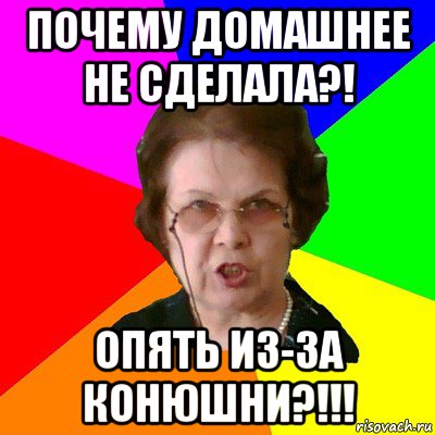 почему домашнее не сделала?! опять из-за конюшни?!!!, Мем Типичная училка