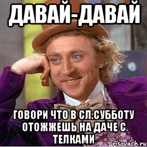 давай-давай говори что в сл.субботу отожжешь на даче с телками, Мем Ну давай расскажи (Вилли Вонка)