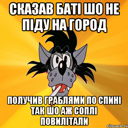 сказав баті шо не піду на город получив граблями по спині так шо аж соплі повилітали, Мем Волк