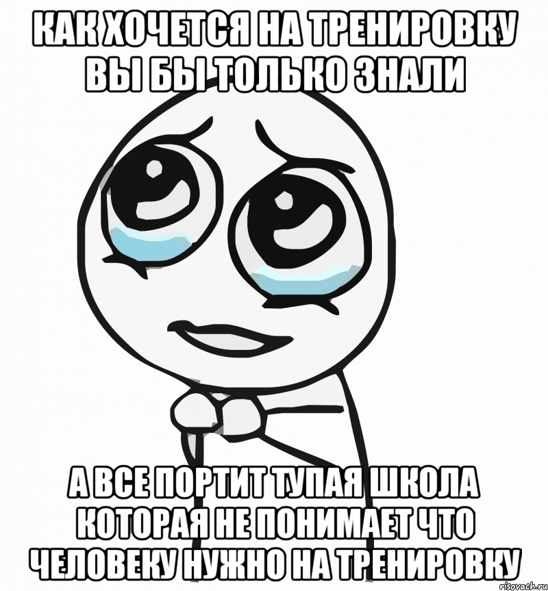 как хочется на тренировку вы бы только знали а все портит тупая школа которая не понимает что человеку нужно на тренировку, Мем  ну пожалуйста (please)