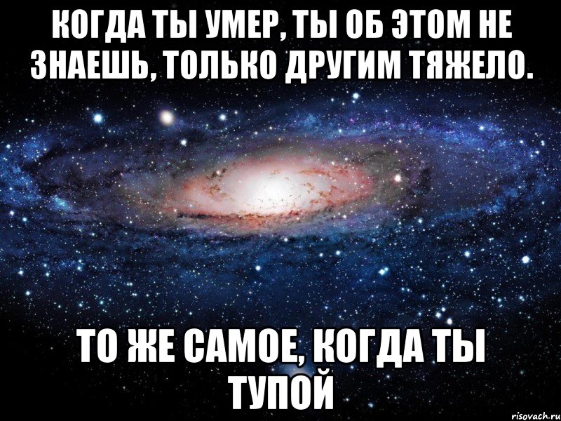 когда ты умер, ты об этом не знаешь, только другим тяжело. то же самое, когда ты тупой, Мем Вселенная