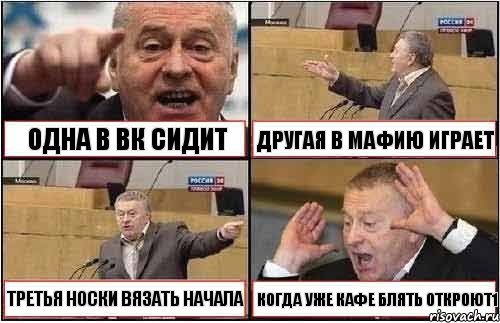 ОДНА В ВК СИДИТ ДРУГАЯ В МАФИЮ ИГРАЕТ ТРЕТЬЯ НОСКИ ВЯЗАТЬ НАЧАЛА КОГДА УЖЕ КАФЕ БЛЯТЬ ОТКРОЮТ1, Комикс жиреновский