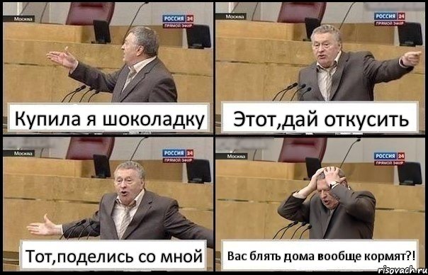 Купила я шоколадку Этот,дай откусить Тот,поделись со мной Вас блять дома вообще кормят?!, Комикс Жирик в шоке хватается за голову