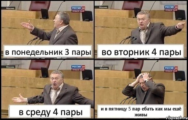 в понедельник 3 пары во вторник 4 пары в среду 4 пары и в пятницу 5 пар ебать как мы ешё живы, Комикс Жирик в шоке хватается за голову