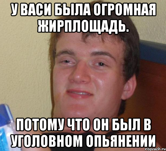 у васи была огромная жирплощадь. потому что он был в уголовном опьянении, Мем 10 guy (Stoner Stanley really high guy укуренный парень)