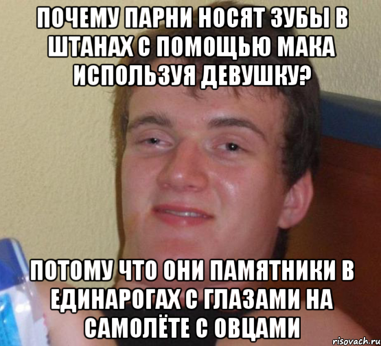 почему парни носят зубы в штанах с помощью мака используя девушку? потому что они памятники в единарогах с глазами на самолёте с овцами, Мем 10 guy (Stoner Stanley really high guy укуренный парень)