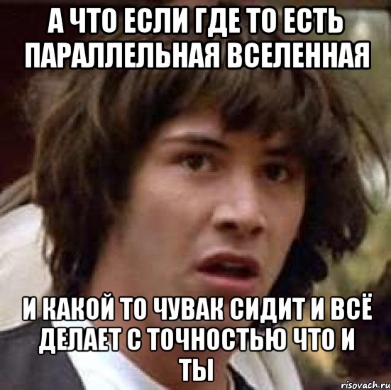 а что если где то есть параллельная вселенная и какой то чувак сидит и всё делает с точностью что и ты, Мем А что если (Киану Ривз)