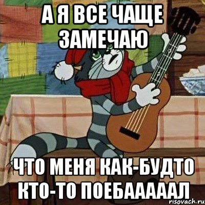 А я все чаще замечаю что меня как-будто кто-то поебааааал, Мем Кот Матроскин с гитарой