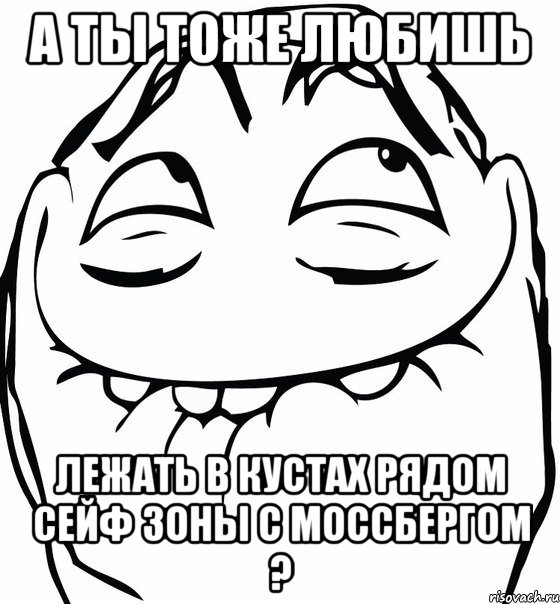 А ТЫ ТОЖЕ ЛЮБИШЬ ЛЕЖАТЬ В КУСТАХ РЯДОМ СЕЙФ ЗОНЫ С МОССБЕРГОМ ?, Мем  аааа