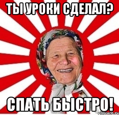 ТЫ УРОКИ СДЕЛАЛ? СПАТЬ БЫСТРО!, Мем  бабуля