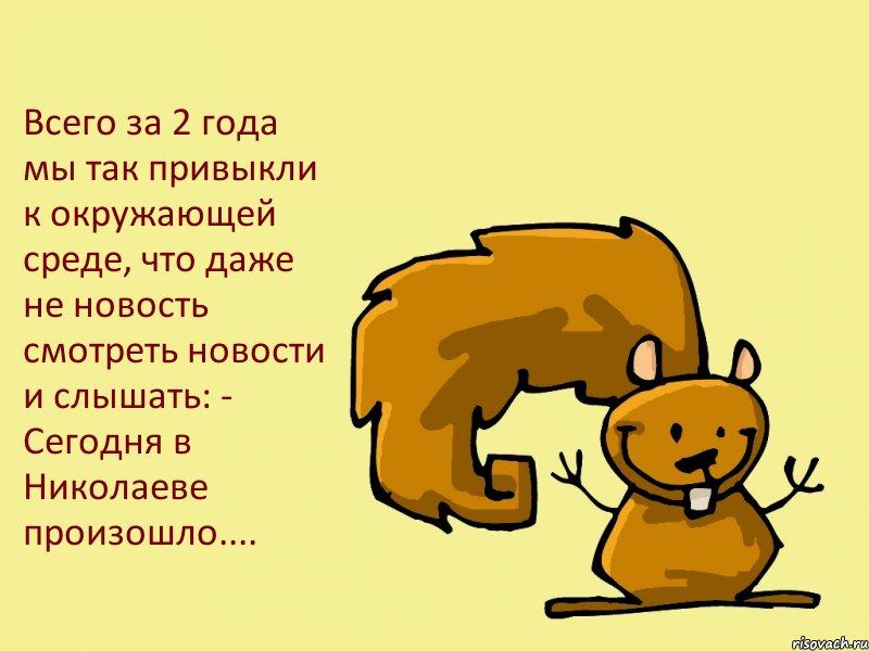 Всего за 2 года мы так привыкли к окружающей среде, что даже не новость смотреть новости и слышать: - Сегодня в Николаеве произошло...., Комикс  белка