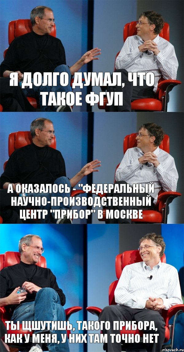 Я долго думал, что такое ФГУП А оказалось - "Федеральный научно-производственный центр "ПРИБОР" в Москве Ты щшутишь, такого прибора, как у меня, у них там точно нет, Комикс Стив Джобс и Билл Гейтс (3 зоны)