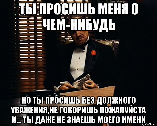 ты просишь меня о чем-нибудь но ты просишь без должного уважения,не говоришь пожалуйста и... ты даже не знаешь моего имени, Мем Дон Вито Корлеоне