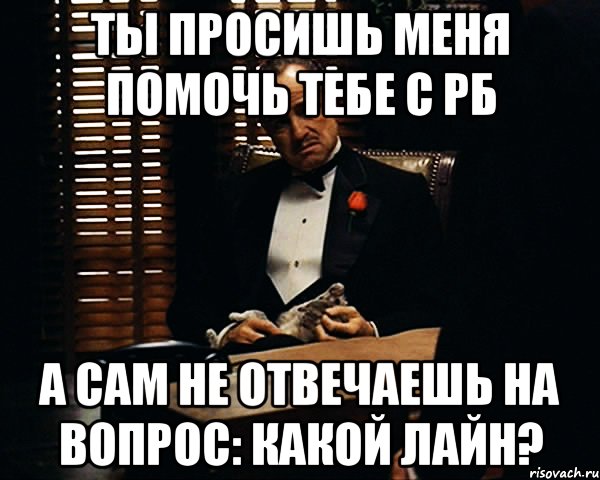 ты просишь меня помочь тебе с рб а сам не отвечаешь на вопрос: какой лайн?, Мем Дон Вито Корлеоне