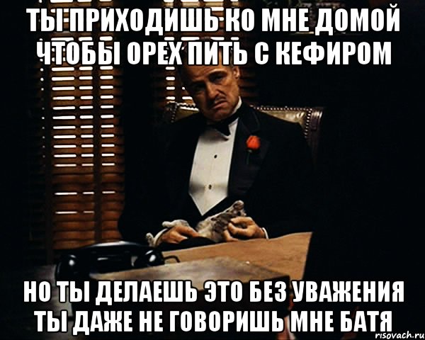 ты приходишь ко мне домой чтобы орех пить с кефиром но ты делаешь это без уважения ты даже не говоришь мне батя, Мем Дон Вито Корлеоне