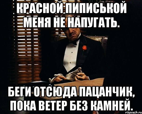 красной пиписькой меня не напугать. беги отсюда пацанчик, пока ветер без камней., Мем Дон Вито Корлеоне