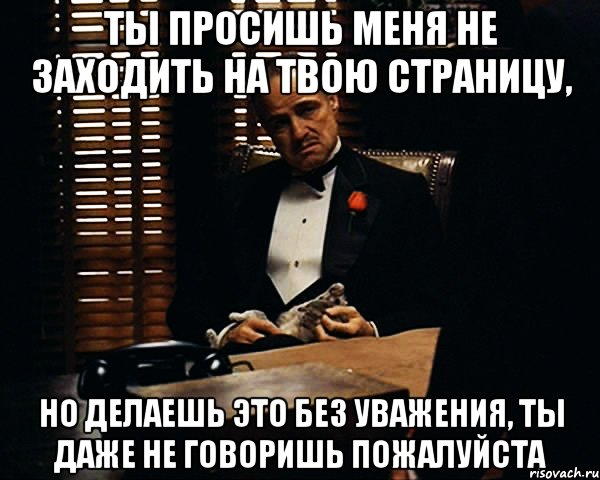 ты просишь меня не заходить на твою страницу, но делаешь это без уважения, ты даже не говоришь пожалуйста, Мем Дон Вито Корлеоне