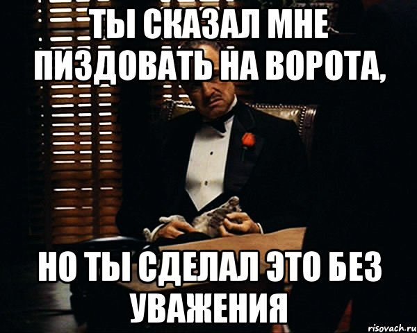 ТЫ СКАЗАЛ МНЕ ПИЗДОВАТЬ НА ВОРОТА, НО ТЫ СДЕЛАЛ ЭТО БЕЗ УВАЖЕНИЯ, Мем Дон Вито Корлеоне