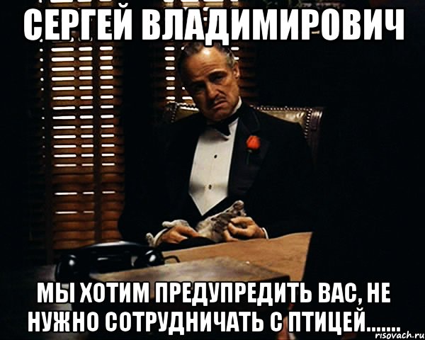 Сергей Владимирович Мы хотим предупредить вас, не нужно сотрудничать с Птицей......., Мем Дон Вито Корлеоне