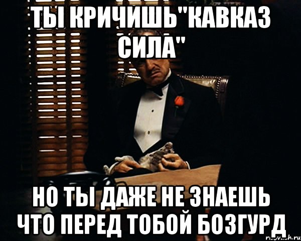 ТЫ КРИЧИШЬ"КАВКАЗ СИЛА" НО ТЫ ДАЖЕ НЕ ЗНАЕШЬ ЧТО ПЕРЕД ТОБОЙ БОЗГУРД, Мем Дон Вито Корлеоне