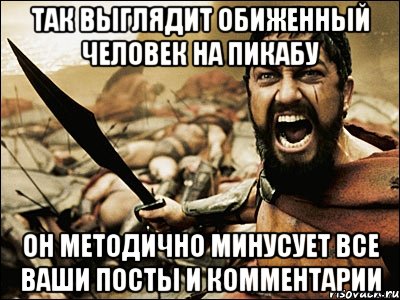 так выглядит обиженный человек на пикабу он методично минусует все ваши посты и комментарии, Мем Это Спарта